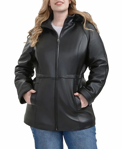 Bgsd Plus Uzima Leather Hooded Parka Coat