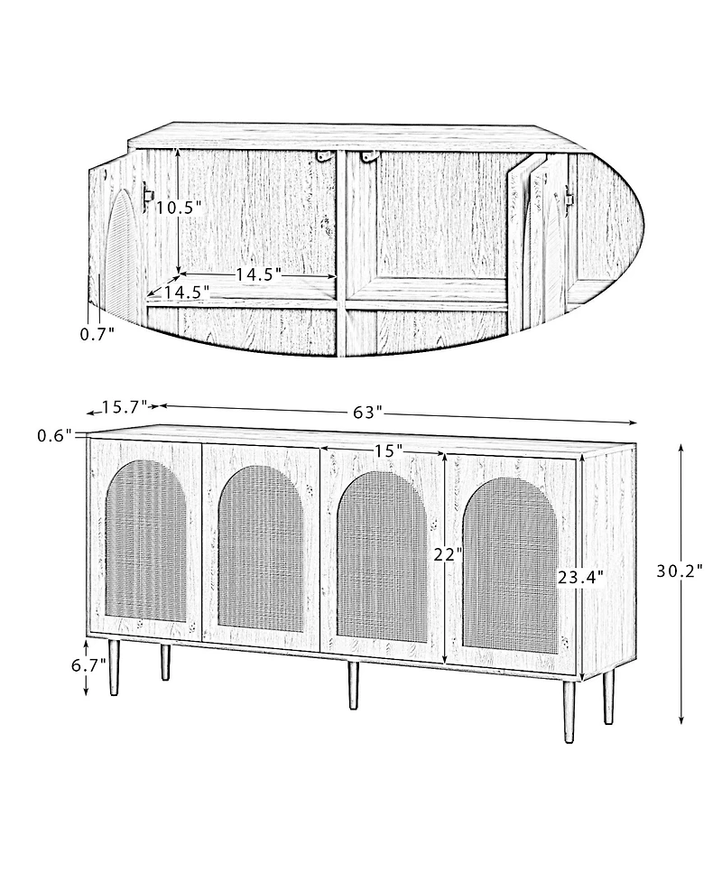 Hulala Home Uirico Modern 63"Wide Sideboard with 2 Adjustable Shelves
