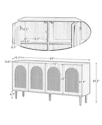 Hulala Home Uirico Modern 63"Wide Sideboard with 2 Adjustable Shelves