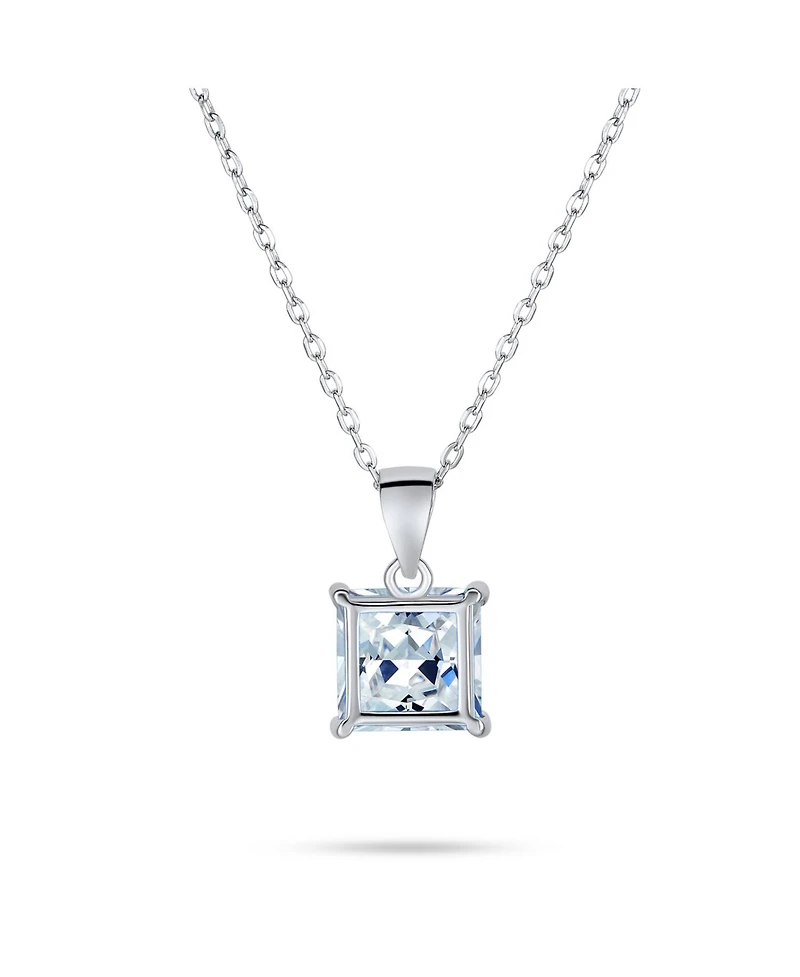 Bling Jewelry Classic Dainty 4 Prong Set 1.25 Ct Solitaire Square Princess Cut Clear Cubic Zirconia Cz Pendant Necklace Sterling Silver