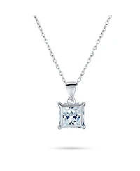 Bling Jewelry Classic Dainty 4 Prong Set 1.25 Ct Solitaire Square Princess Cut Clear Cubic Zirconia Cz Pendant Necklace Sterling Silver