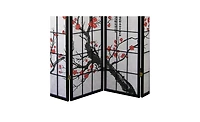Black Japanese 4-Panel Screen Room Divider, Plum Blossom