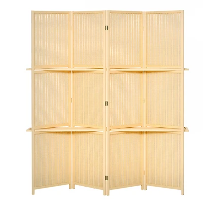 Homcom 6' Folding Privacy Screen Indoor Room Divider w/ 2 Open Display Shelves, Natural