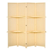 Homcom 6' Folding Privacy Screen Indoor Room Divider w/ 2 Open Display Shelves, Natural