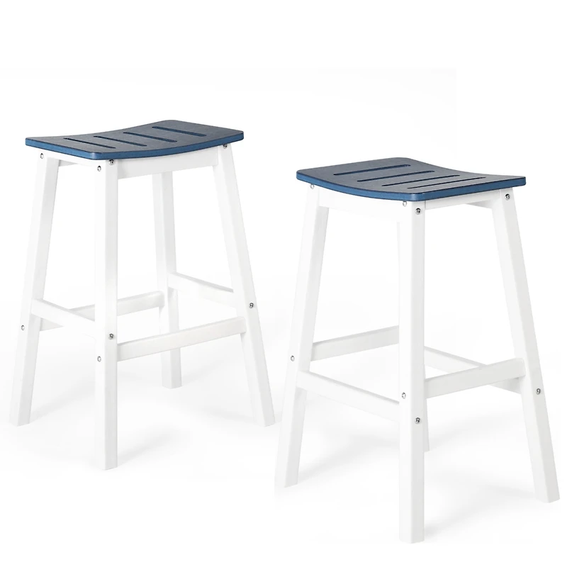 Aoodor Outdoor Bar Stools,Set of 2 Bar Chairs, 28 Inch Hdpe Patio Counter Height Bar Stools with Footrest for Backyard, Garden, Lawn and Patio