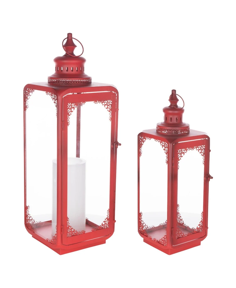 Set of 2 Elegant Curved Metal Lanterns for Home Decor