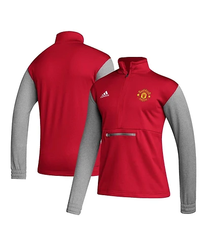 Adidas Men's Red Manchester United Crest Long Sleeve Half-Zip Top