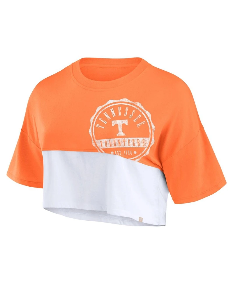 Fanatics Women's Orange/White Tennessee Volunteers Oversized Badge Colorblock Cropped T-Shirt