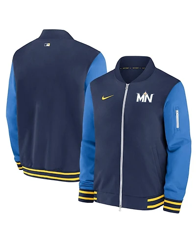 Nike Men's Navy Minnesota Twins 2024 City Connect Authentic Collection Game Time Full-Zip Bomber Jacket