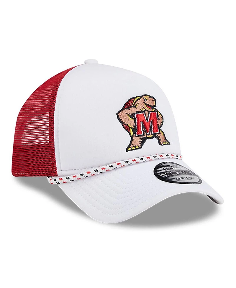 New Era Men's White/Red Maryland Terrapins Court Sport Foam A-Frame 9FORTY Adjustable Trucker Hat