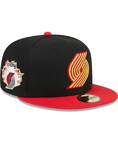 New Era Men's Black/Red Portland Trail Blazers Gameday Gold Pop Stars 59FIFTY Fitted Hat