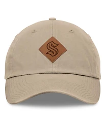 Fanatics Men's Khaki Seattle Kraken Elements Unstructured Patch Leather Strapback Hat