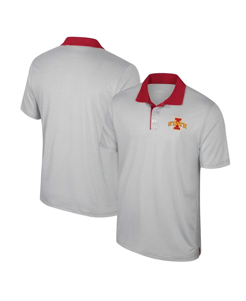 Colosseum Men's Gray Iowa State Cyclones Tuck Striped Polo