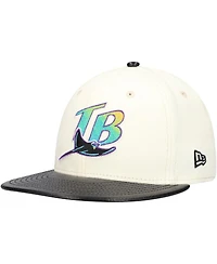 New Era Men's Cream Tampa Bay Rays Game Night Leather Visor 59FIFTY Fitted Hat