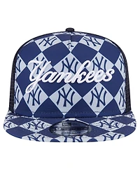 New Era Men's Navy New York Yankees Seeing Diamonds A-Frame Trucker 9FIFTY Snapback Hat