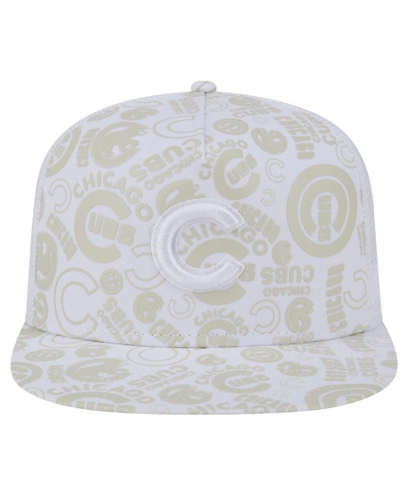 New Era Men's White Chicago Cubs Logo Dunes A-Frame Trucker 9FIFTY Snapback Hat