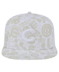 New Era Men's White Chicago Cubs Logo Dunes A-Frame Trucker 9FIFTY Snapback Hat