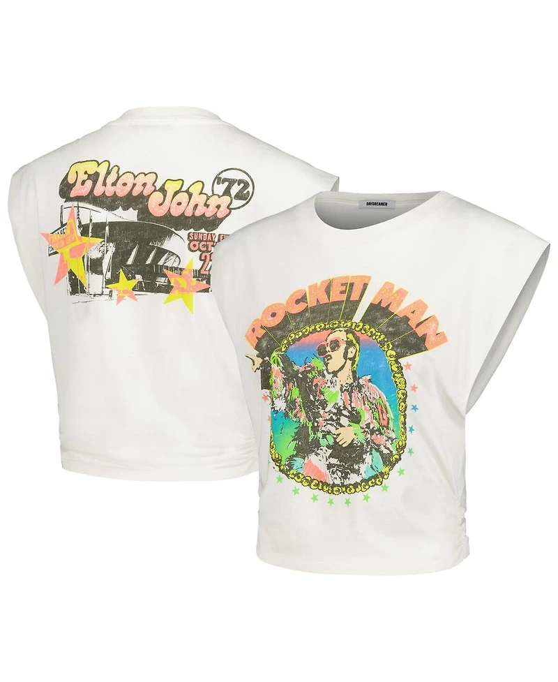 Daydreamer Women's White Elton John Rocket Man Banded '72 T-Shirt