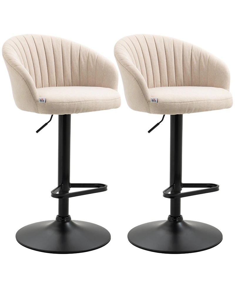 Homcom Adjustable Bar Stools Set of 2 Kitchen Stools with Swivel Seat, Beige