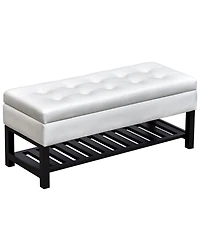 Homcom Pu Leather Ottoman Bed Bench Storage Footstool Organizer W/ Shoe Rack
