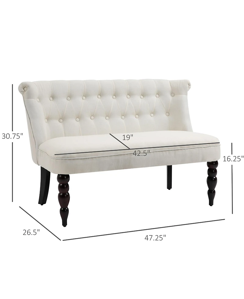 Homcom Upholstered Armless Fabric Loveseat with Button Tufted Design for Living Room with Wood Legs, Cream White