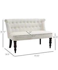Homcom Upholstered Armless Fabric Loveseat with Button Tufted Design for Living Room with Wood Legs, Cream White