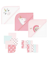 Hudson Baby Infant Girl Animal Hooded Towel 3pk and 15 Washcloths