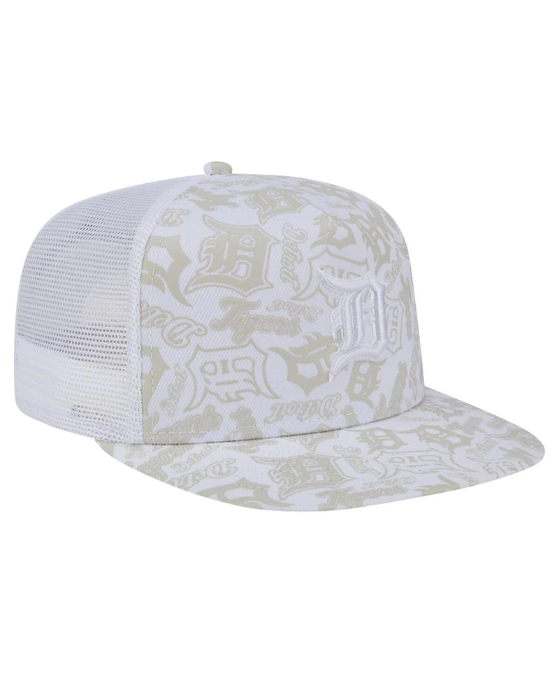 New Era Men's White Detroit Tigers Logo Dunes A-Frame Trucker 9FIFTY Snapback Hat