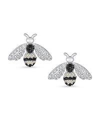 Bling Jewelry Estate Art Deco Style Garden 3D Insect Micro pave Black White Cubic Zirconia Queen Bumble Bee Stud Earrings Sterling Silver