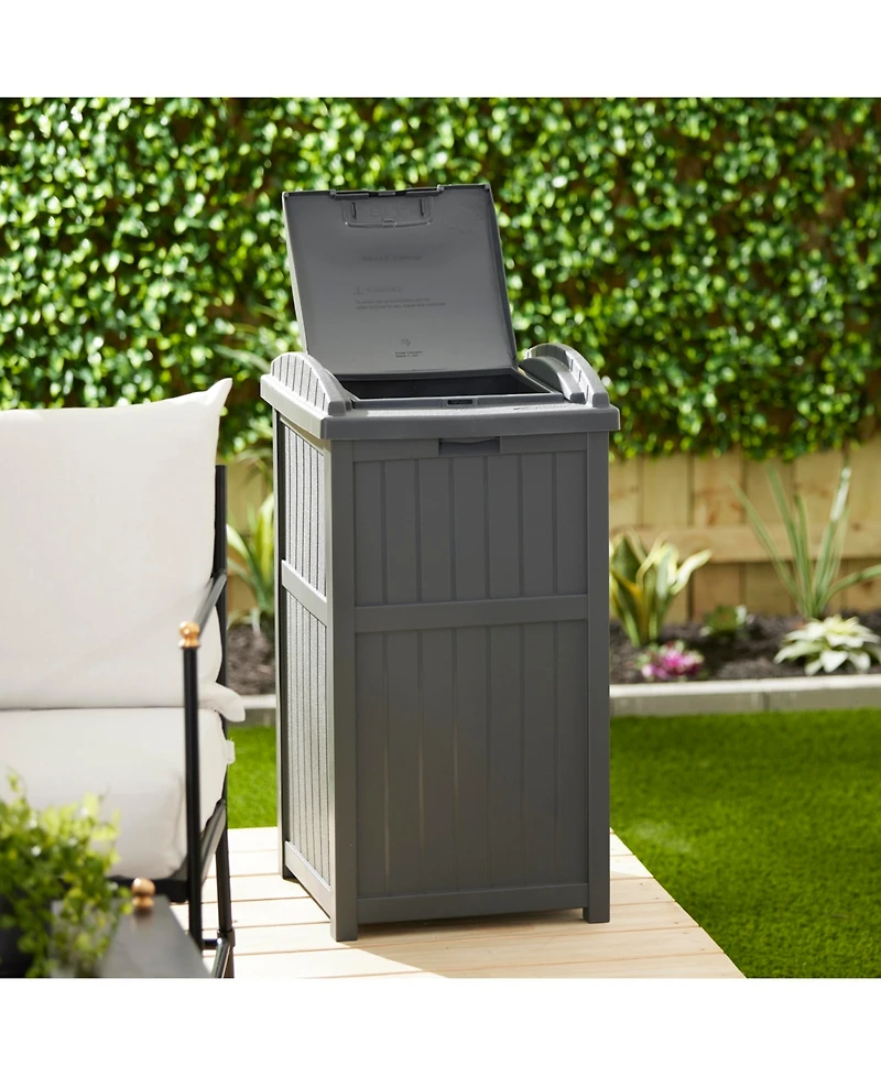 Suncast Trashcan Hideaway Outdoor 33 Gallon Garbage Trash Waste Bin, Cyberspace