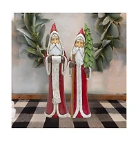 Slickblue Rustic Hooded Santa With Tree And List (Set of 2)