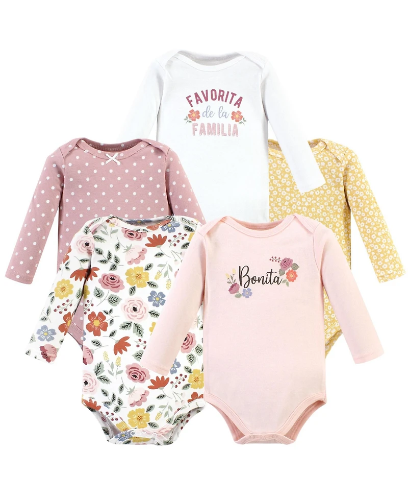 Hudson Baby Girls Cotton Long-Sleeve Bodysuits -Pack