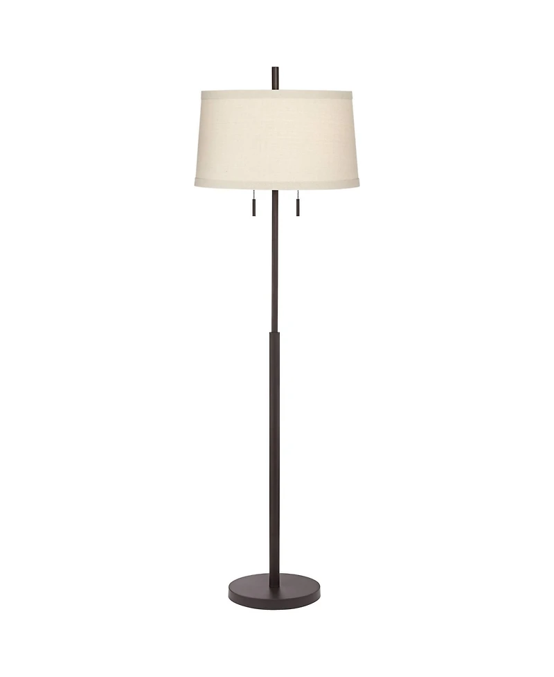 Possini Euro Design Nayla Modern Floor Lamp 62 1/2" Tall Bronze Metal Off White Fabric Tapered Drum Shade for Living Room Bedroom Office House Ho