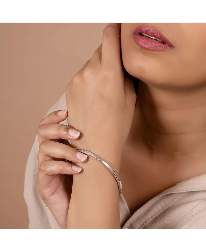 Bling Jewelry Plain Simple Flat Edge Layering Stacking Strong 3MM Shinny Sterling Silver Bangle Bracelet