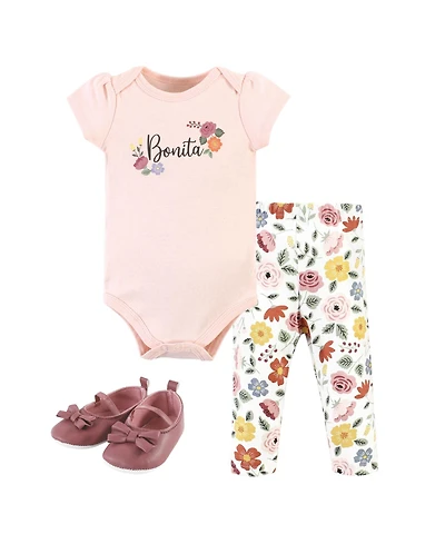 Hudson Baby Girls Cotton Bodysuit, Pant and Shoe Set