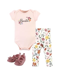 Hudson Baby Girls Cotton Bodysuit, Pant and Shoe Set