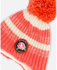 Deux par Girl Peruvian Knit Hat Coral And White - Toddler|Child