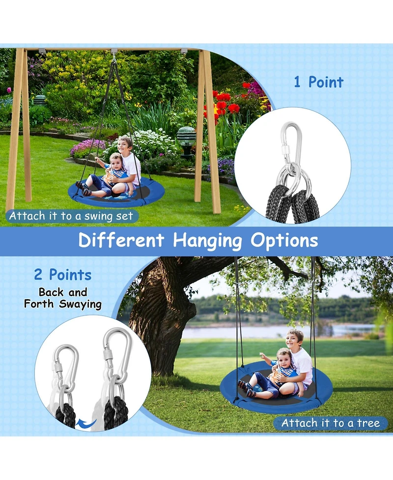 Slickblue Toddler 40 Inches Saucer Tree Swing with Adjustable Hanging Ropes and 900D Oxford Fabric-Whale