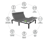 Cariloha Resort Adjustable Mattress Base | Queen | 6" X 9" X 12" | White | Viscose Material | Back, Head & Leg Adjustments, Adjustable Height, Wireles
