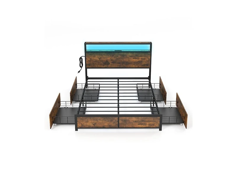 Slickblue Bed Frame with Smart Led Lights and Storage Drawers-Full Size