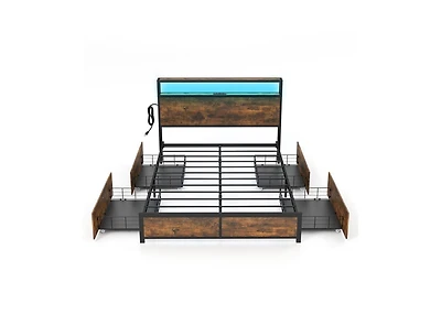 Slickblue Bed Frame with Smart Led Lights and Storage Drawers-Full Size