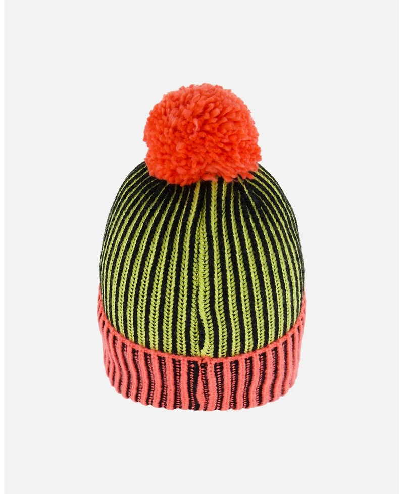 Deux par Girl Knit Hat Black, Lime And Coral - Toddler|Child