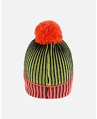 Deux par Girl Knit Hat Black, Lime And Coral - Toddler|Child