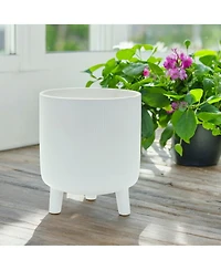 Slickblue 7" Ribbed Stone Footed Planter for Elegant Home and Garden Decor