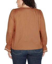 Belldini Black Label Plus Size Tie-Neck Embroidered-Front Blouse
