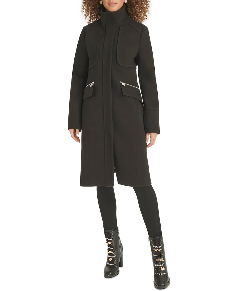 Karl Lagerfeld Paris Women's Zip-Front Boucle Coat, Created for Macy's