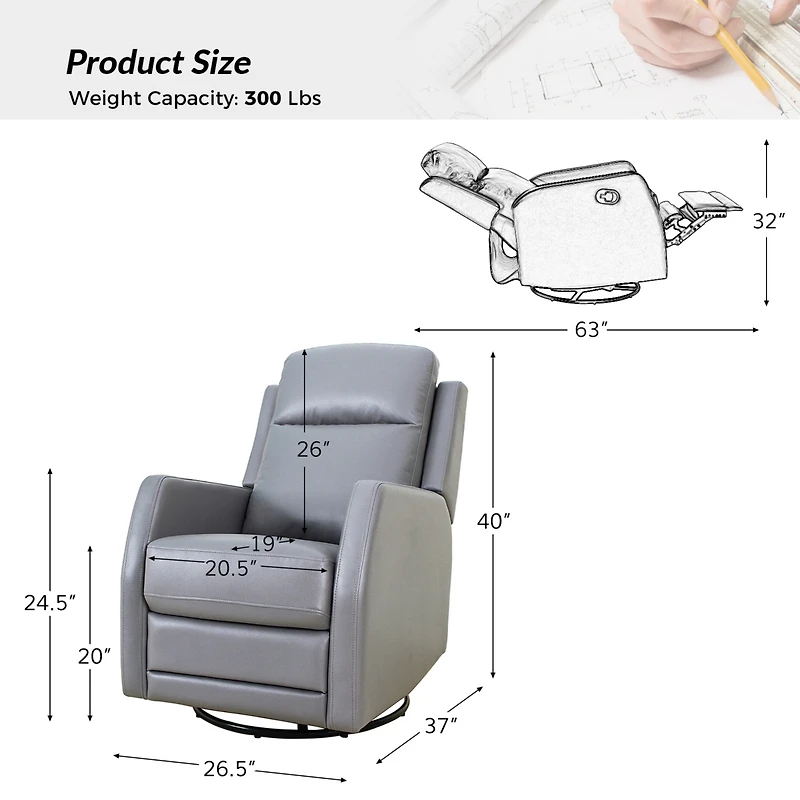 Hulala Home Donat Faux Leather Swivel Recliner