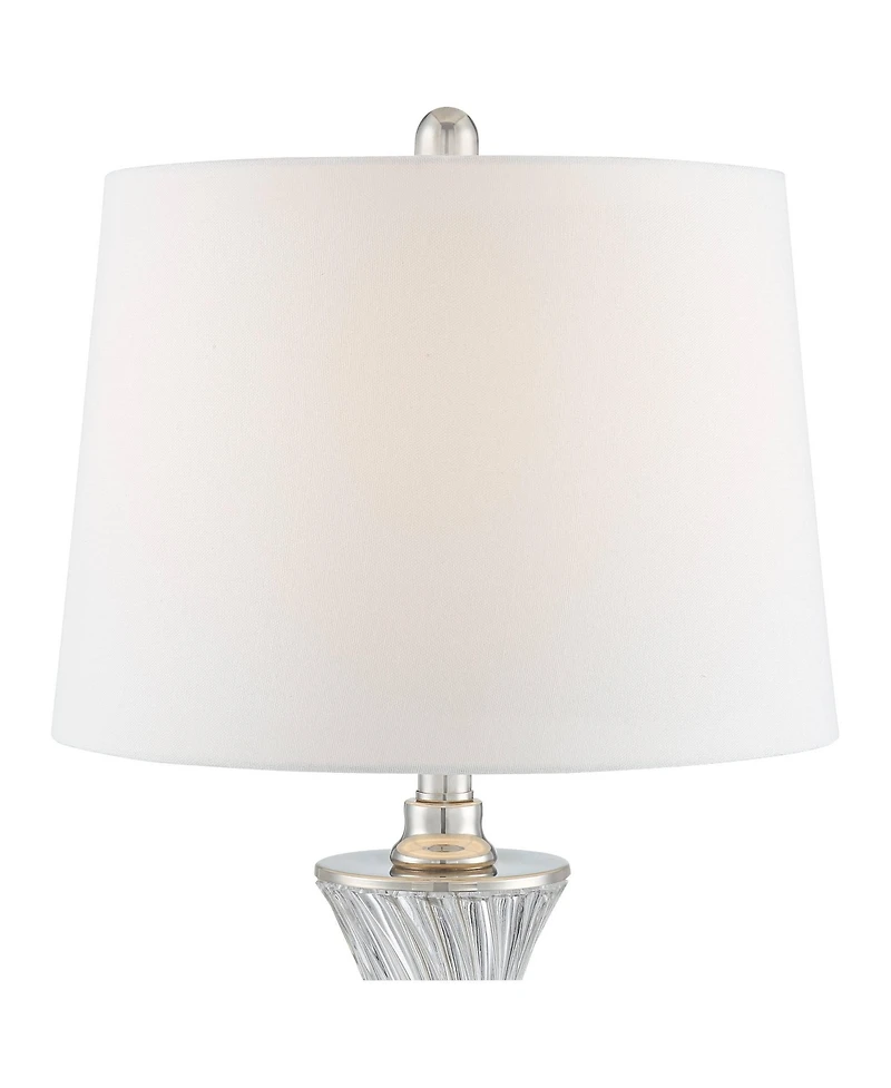 Luca Modern Table Lamps 25.5" High Set of 2 with Usb Charging Port Glass Chrome Silver Metal White Fabric Drum Shade for Living Room Bedroom Hous