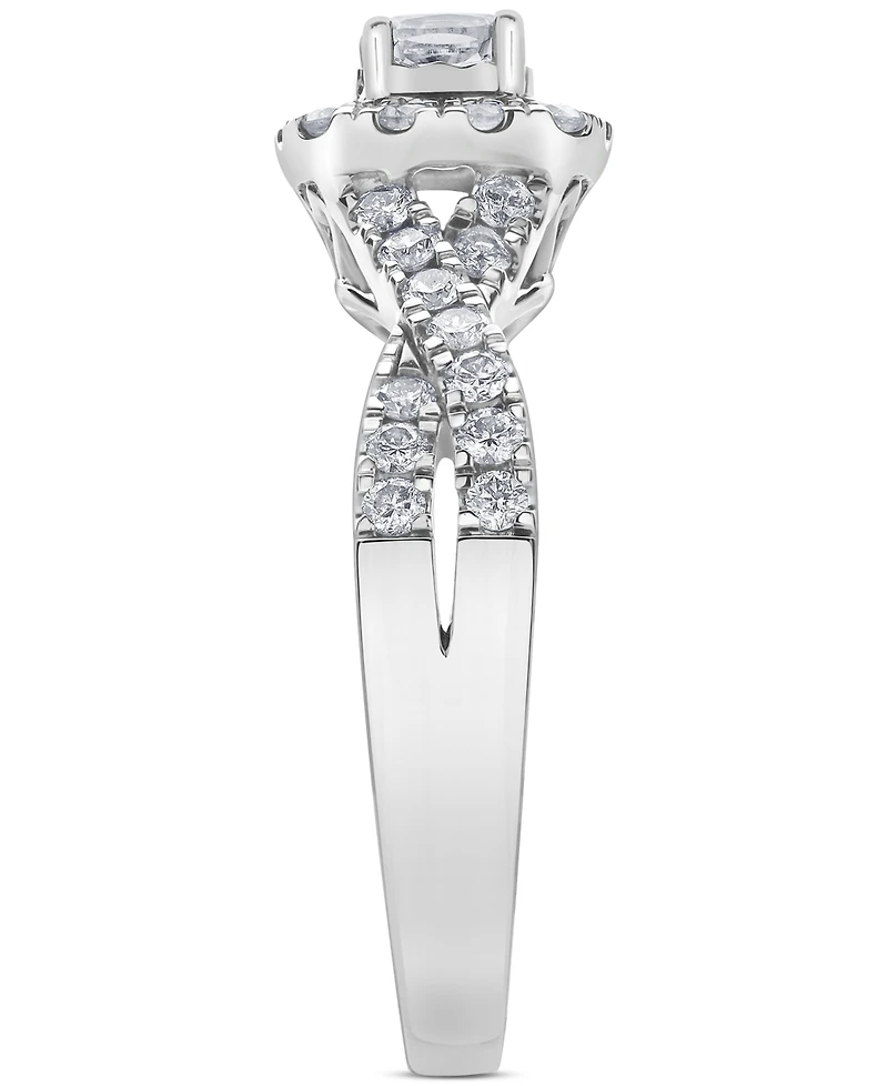 Diamond Cushion & Round Halo Twist Engagement Ring (3/4 ct. t.w.) in 14k White Gold