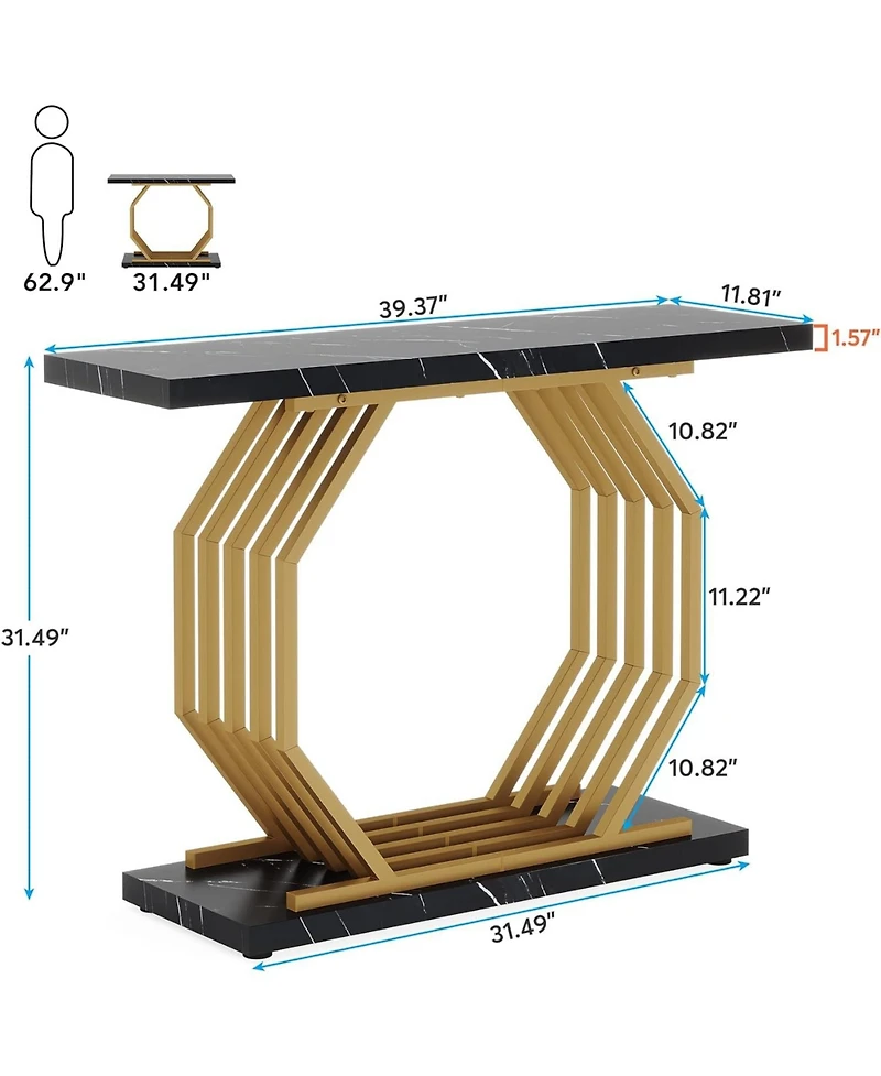 Tribesigns Gold Console Table, Faux Marble Entryway Narrow Sofa Table with Geometric Metal Base, 40 Inch Modern Accent Entrance
